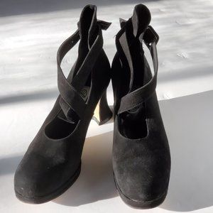 Black Suede Bassotto Heels Made in Italy 7.5